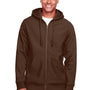 Team 365 Mens Zone HydroSport Fleece Water Resistant Full Zip Hooded Sweatshirt Hoodie - Dark Brown