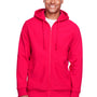 Team 365 Mens Zone HydroSport Fleece Water Resistant Full Zip Hooded Sweatshirt Hoodie - Red