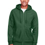Team 365 Mens Zone HydroSport Fleece Water Resistant Full Zip Hooded Sweatshirt Hoodie - Dark Green