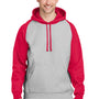 Team 365 Mens Zone HydroSport Water Resistant Colorblock Hooded Sweatshirt Hoodie - Heather Grey/Red