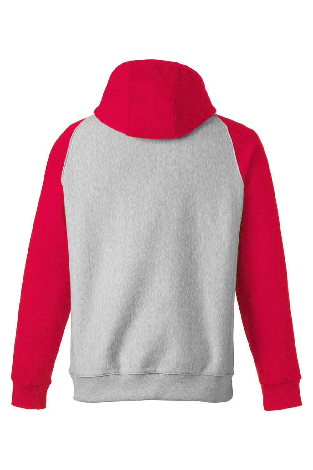 Team 365 TT96CB Mens Zone HydroSport Colorblock Hooded Sweatshirt Hoodie Heather Grey/Red Flat Back