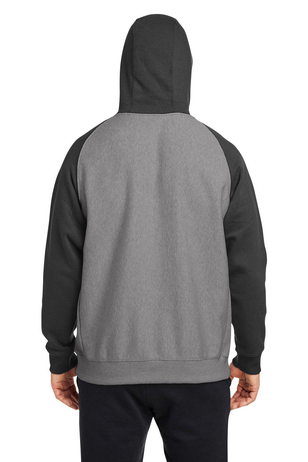Team 365 TT96CB Mens Zone HydroSport Colorblock Hooded Sweatshirt Hoodie Heather Dark Grey/Black Back