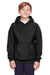 Team 365 TT96Y Youth Zone HydroSport Fleece Water Resistant Hooded Sweatshirt Hoodie Black Front