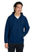 Team 365 TT97 Mens Zone HydroSport 1/4 Zip Hooded Sweatshirt Hoodie Dark Navy Blue Front