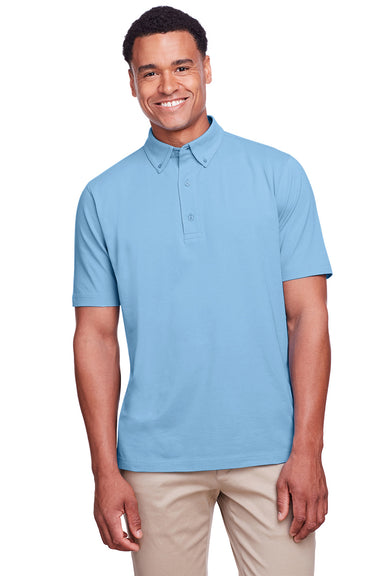 UltraClub UC105 Mens Lakeshore Performance Moisture Wicking Short Sleeve Polo Shirt Columbia Blue Front