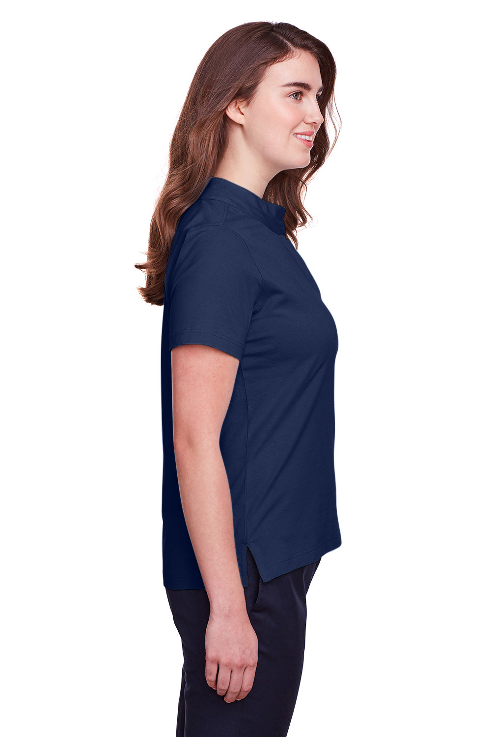 UltraClub UC105W Womens Lakeshore Performance Moisture Wicking Short Sleeve Polo Shirt Navy Blue Side