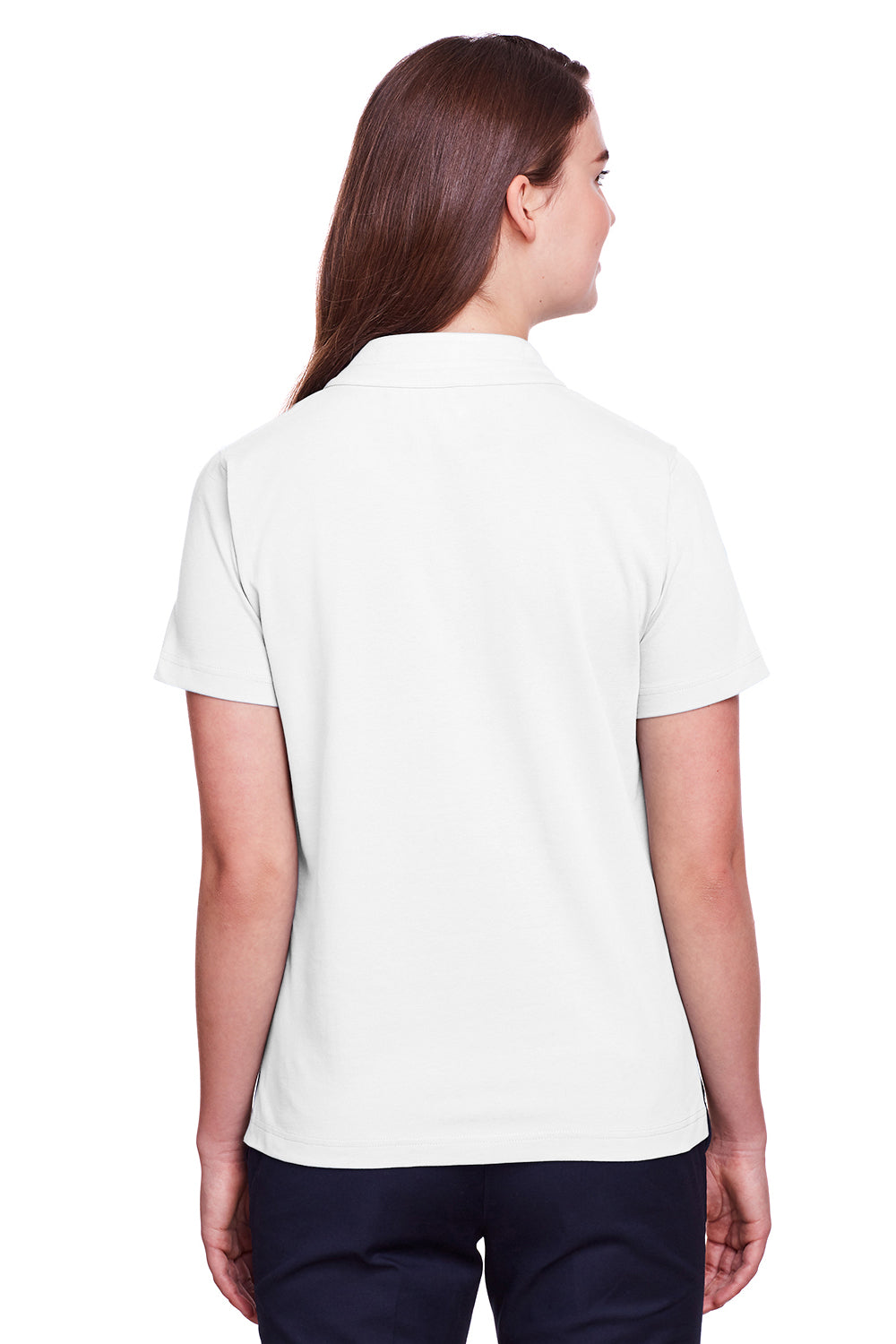 UltraClub UC105W Womens Lakeshore Performance Moisture Wicking Short Sleeve Polo Shirt White Back