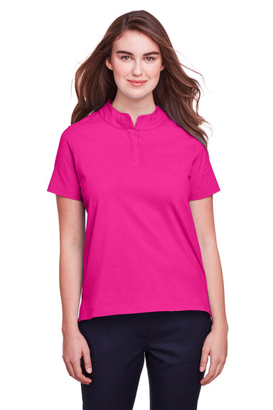 UltraClub UC105W Womens Lakeshore Performance Moisture Wicking Short Sleeve Polo Shirt Heliconia Pink Front
