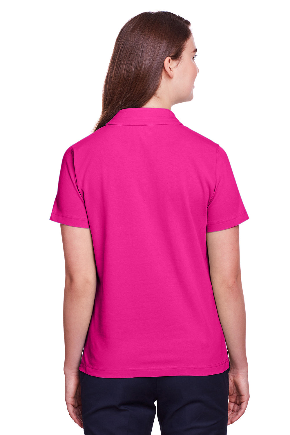 UltraClub UC105W Womens Lakeshore Performance Moisture Wicking Short Sleeve Polo Shirt Heliconia Pink Back