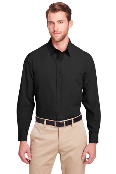 UltraClub UC500 Mens Bradley Performance Moisture Wicking Long Sleeve Button Down Shirt w/ Pocket Black Front