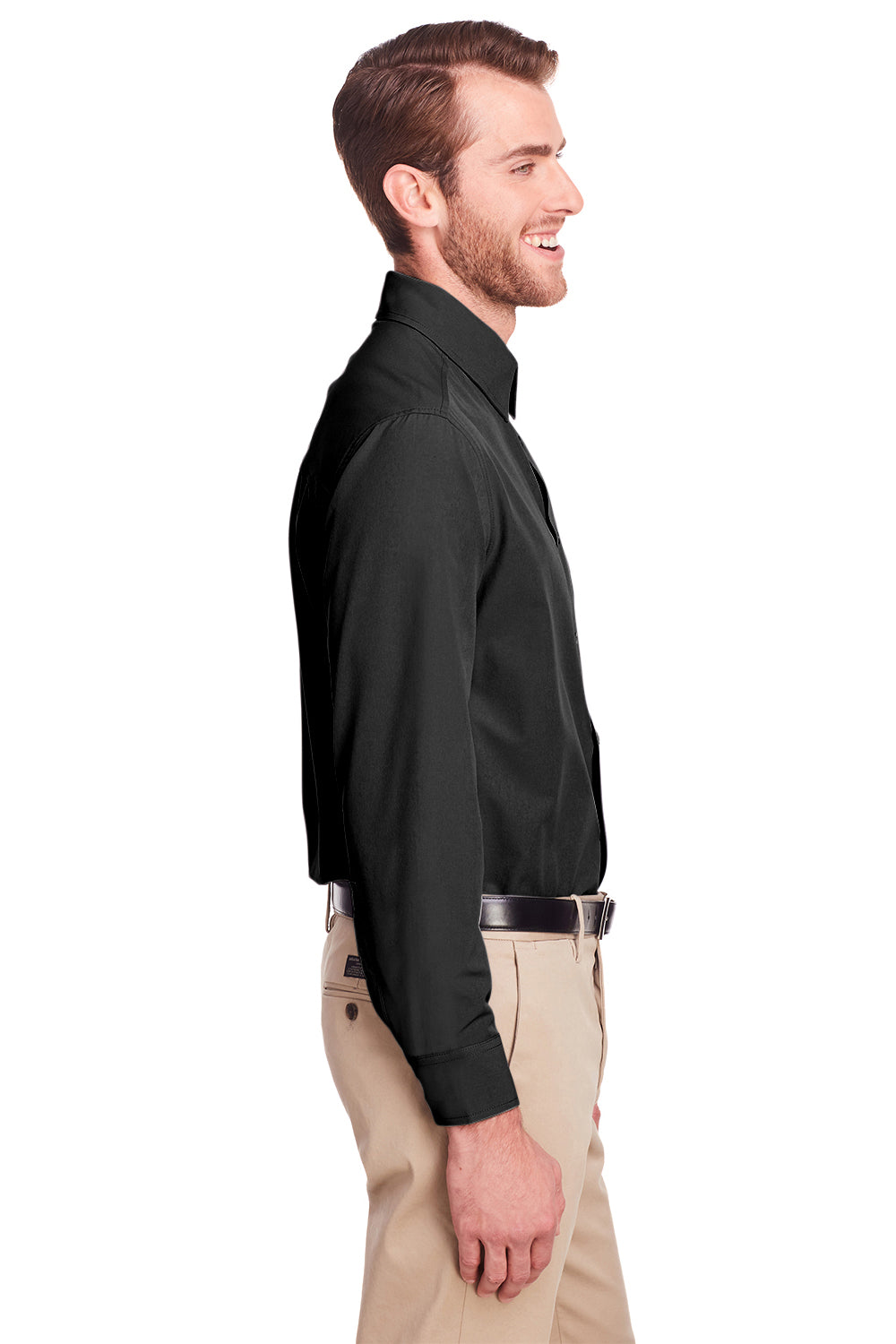 UltraClub UC500 Mens Bradley Performance Moisture Wicking Long Sleeve Button Down Shirt w/ Pocket Black Side