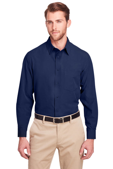 UltraClub UC500 Mens Bradley Performance Moisture Wicking Long Sleeve Button Down Shirt w/ Pocket Navy Blue Front