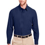 UltraClub Mens Bradley Performance Moisture Wicking Long Sleeve Button Down Shirt w/ Pocket - Navy Blue
