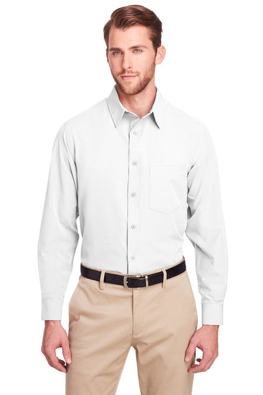 UltraClub UC500 Mens Bradley Performance Moisture Wicking Long Sleeve Button Down Shirt w/ Pocket White Front