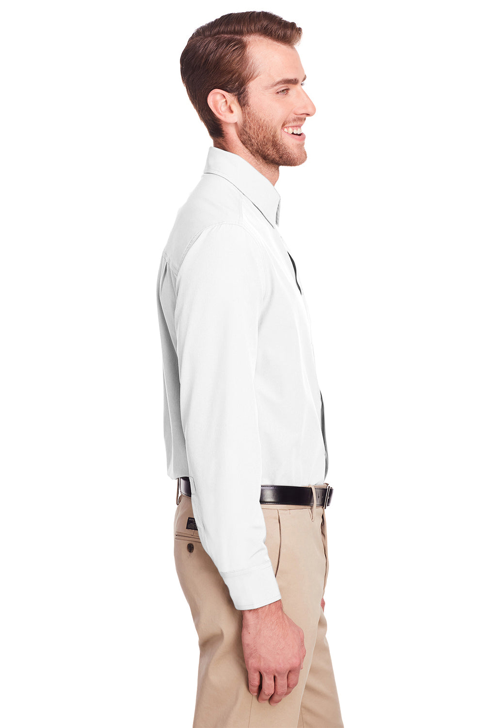 UltraClub UC500 Mens Bradley Performance Moisture Wicking Long Sleeve Button Down Shirt w/ Pocket White Side