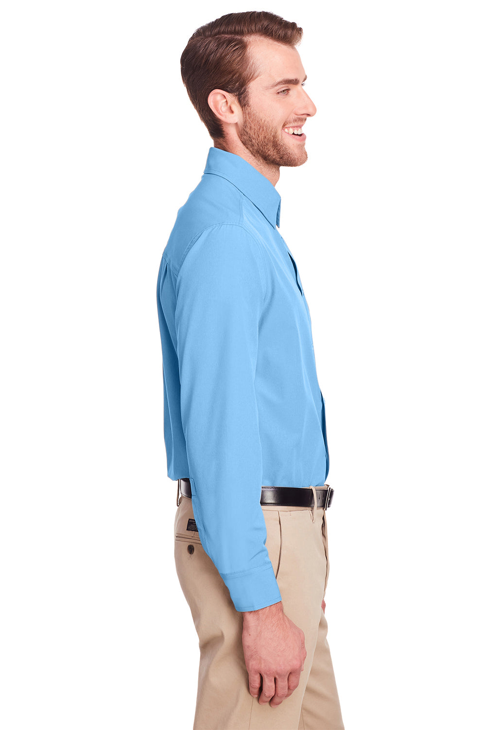 UltraClub UC500 Mens Bradley Performance Moisture Wicking Long Sleeve Button Down Shirt w/ Pocket Columbia Blue Side