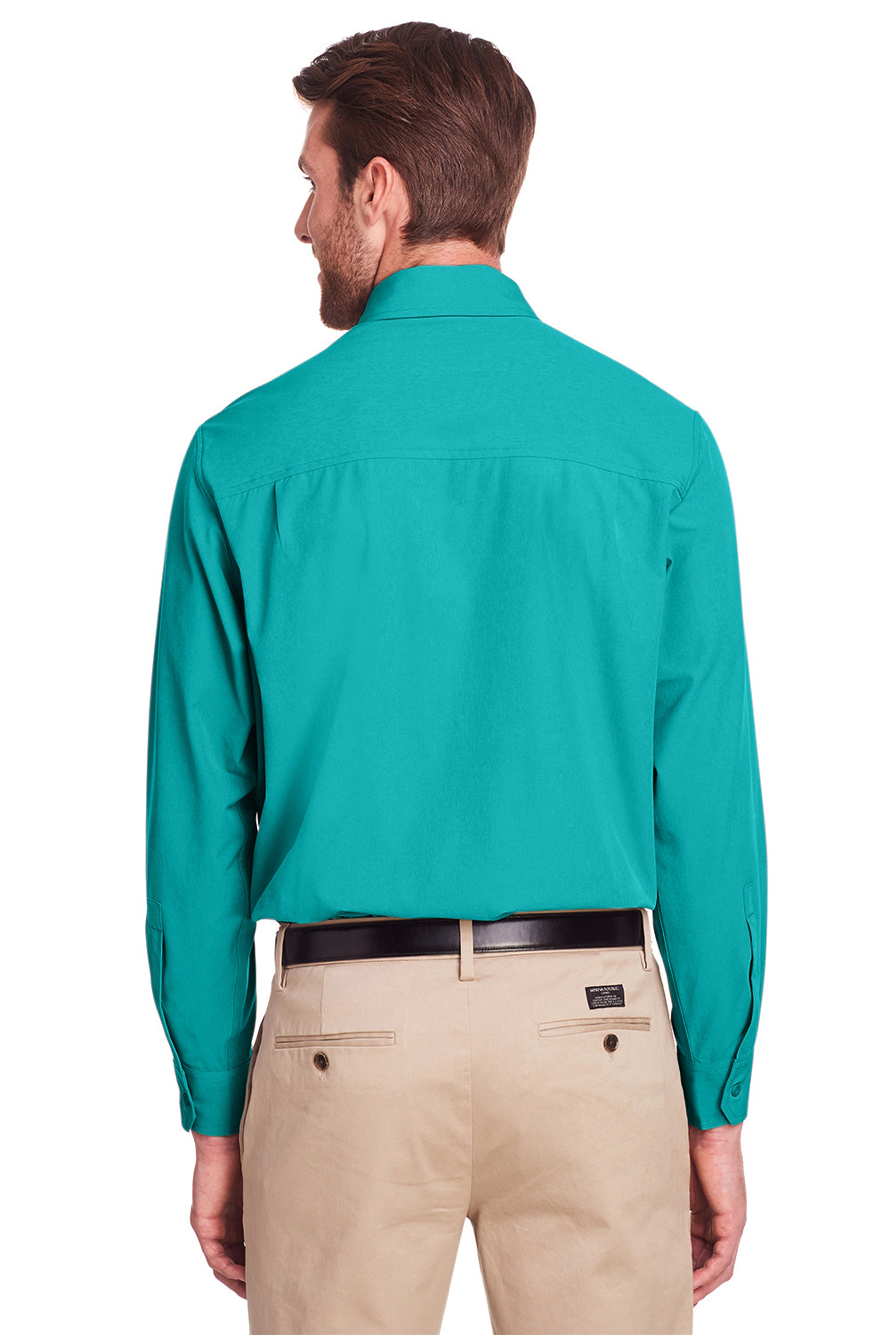 UltraClub UC500 Mens Bradley Performance Moisture Wicking Long Sleeve Button Down Shirt w/ Pocket Jade Green Back