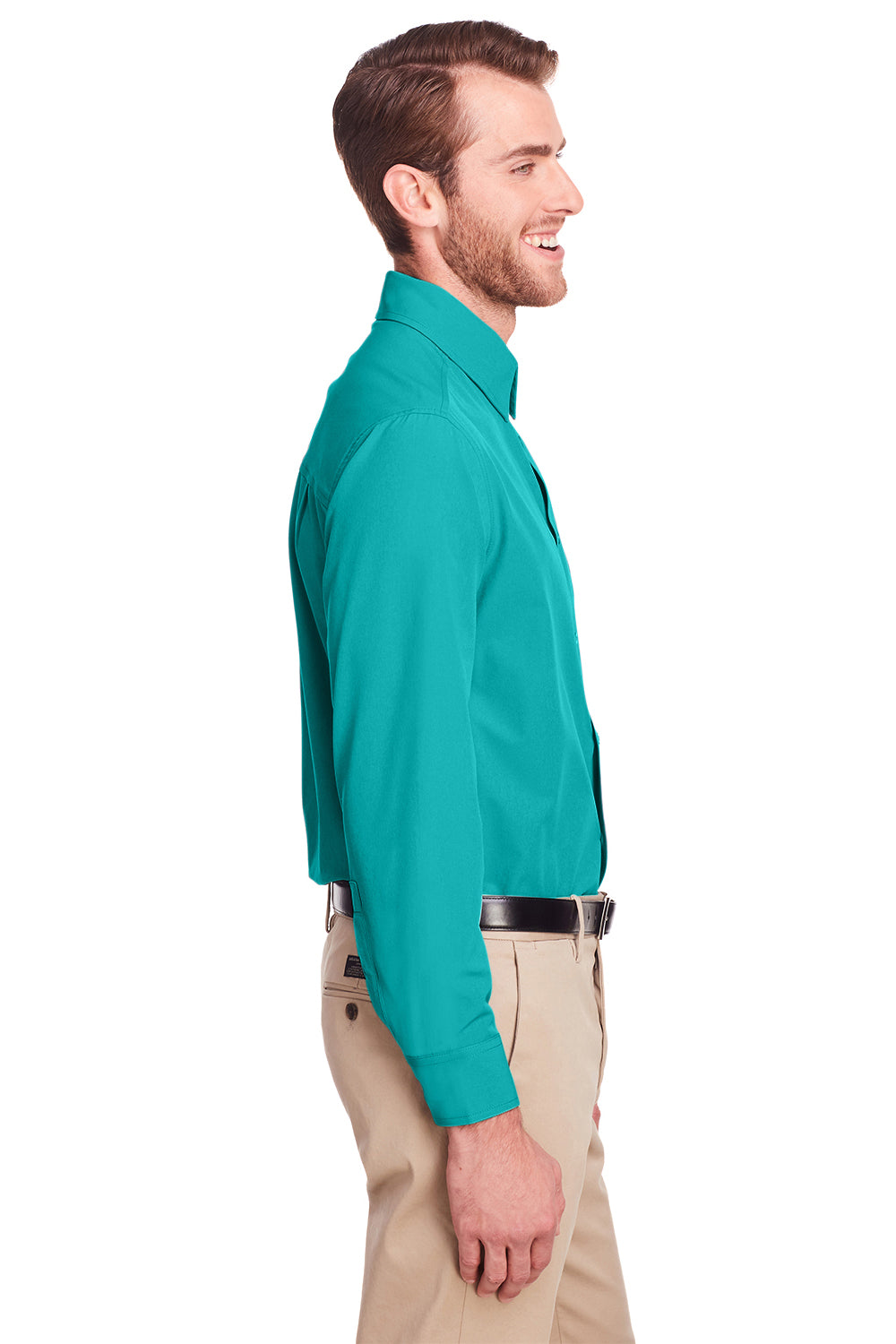 UltraClub UC500 Mens Bradley Performance Moisture Wicking Long Sleeve Button Down Shirt w/ Pocket Jade Green Side