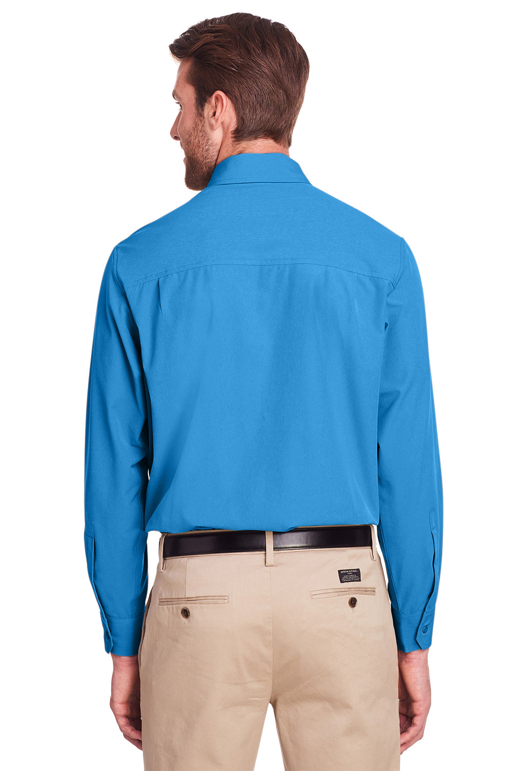 UltraClub UC500 Mens Bradley Performance Moisture Wicking Long Sleeve Button Down Shirt w/ Pocket Pacific Blue Back