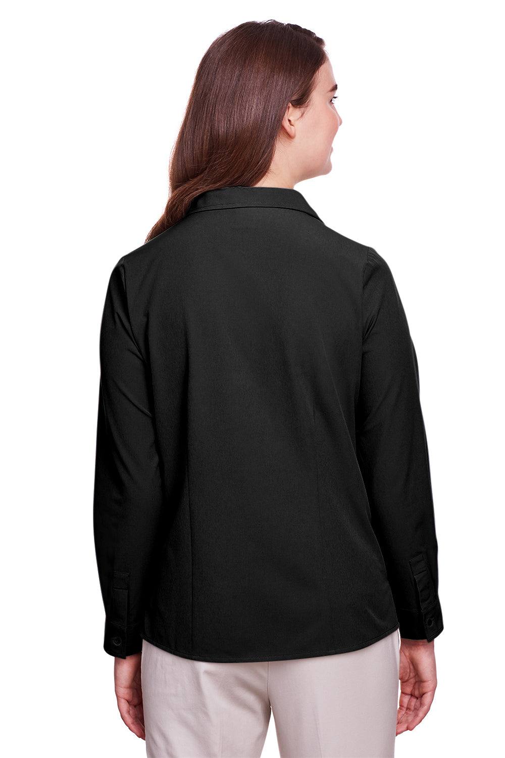 UltraClub UC500W Womens Bradley Performance Moisture Wicking Long Sleeve Button Down Shirt Black Back