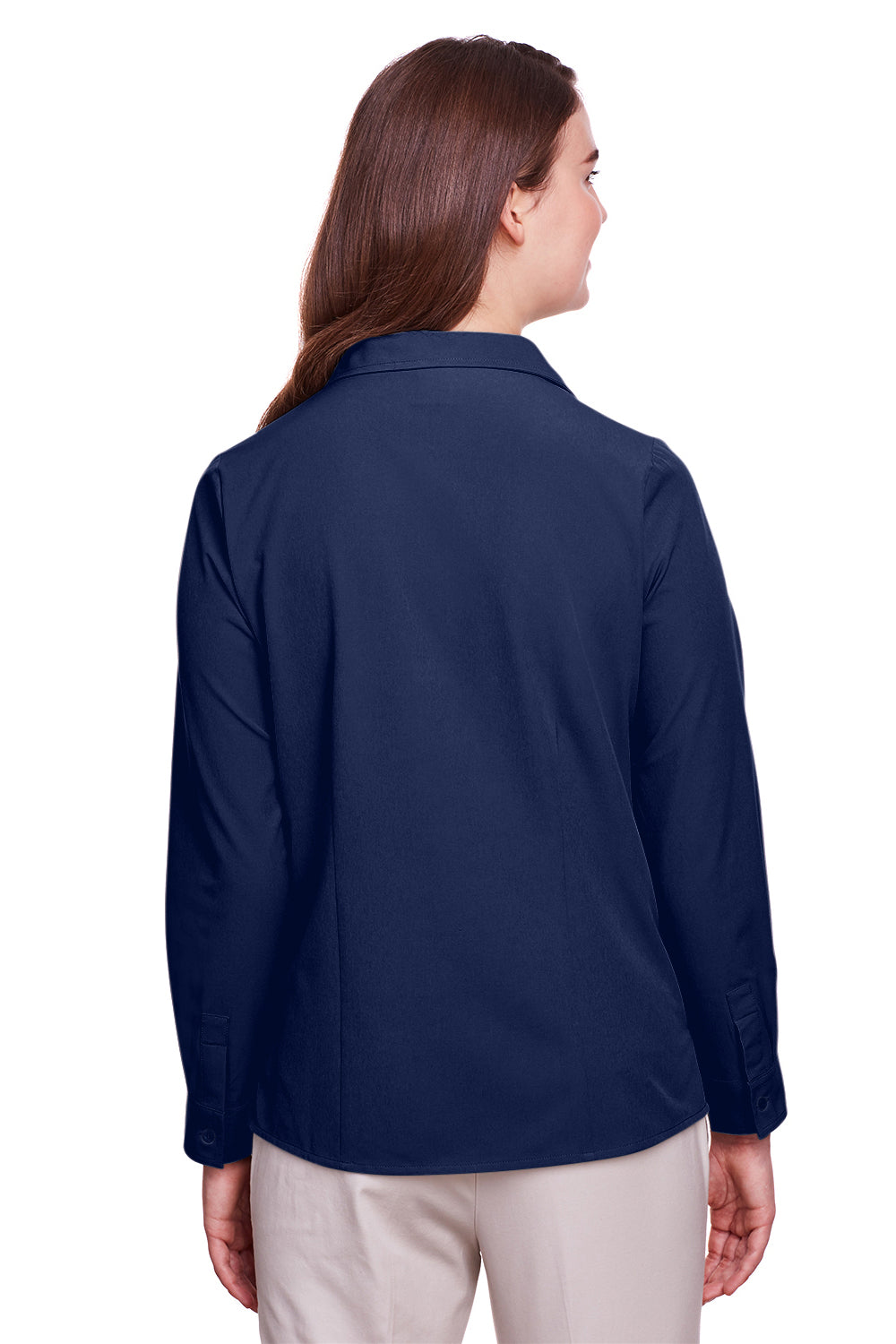 UltraClub UC500W Womens Bradley Performance Moisture Wicking Long Sleeve Button Down Shirt Navy Blue Back