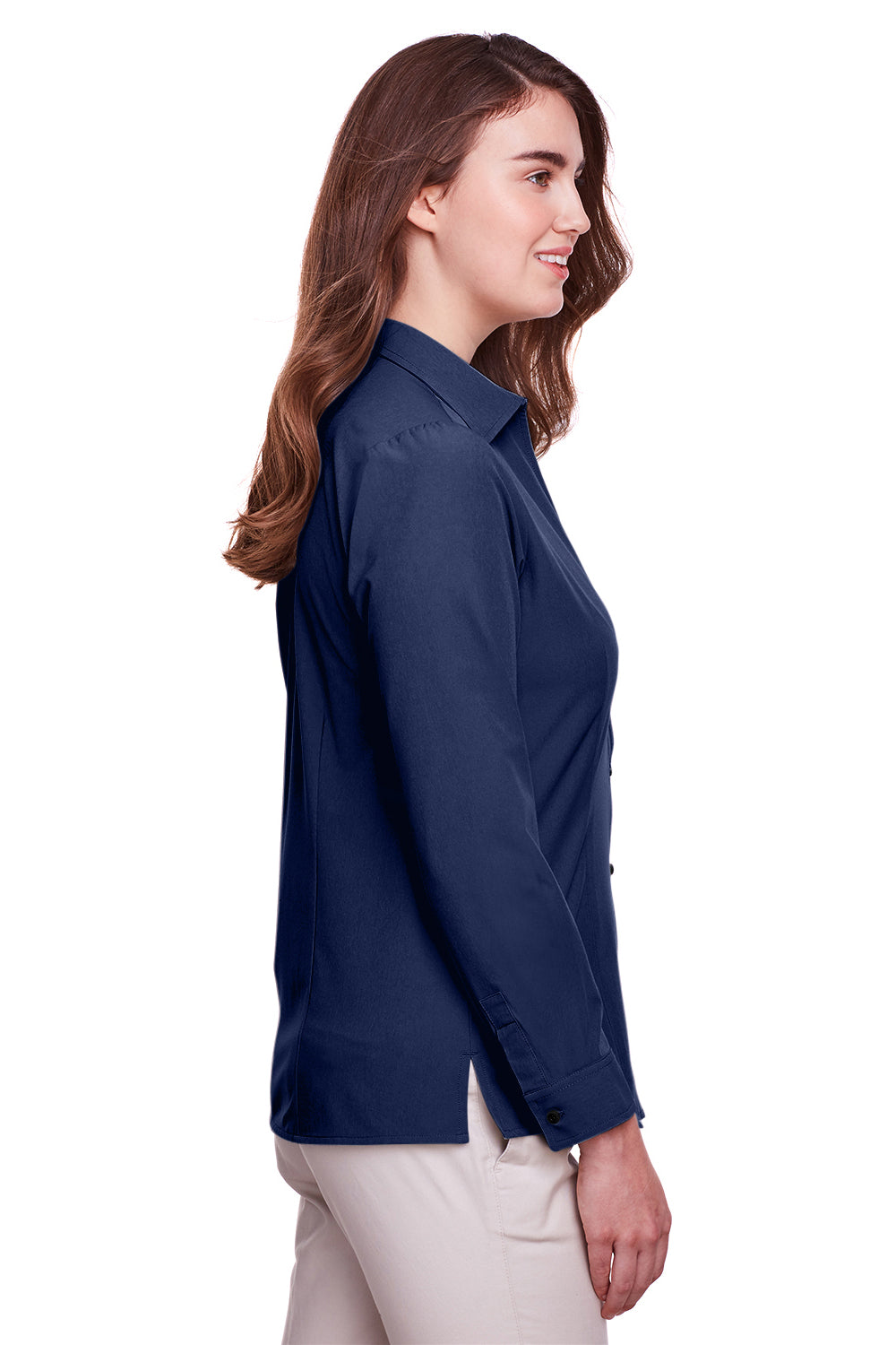 UltraClub UC500W Womens Bradley Performance Moisture Wicking Long Sleeve Button Down Shirt Navy Blue Side