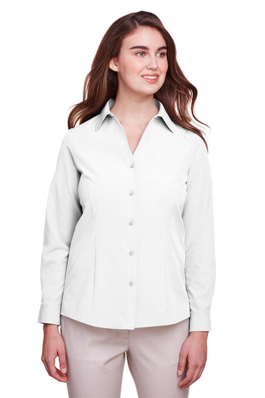 UltraClub UC500W Womens Bradley Performance Moisture Wicking Long Sleeve Button Down Shirt White Front