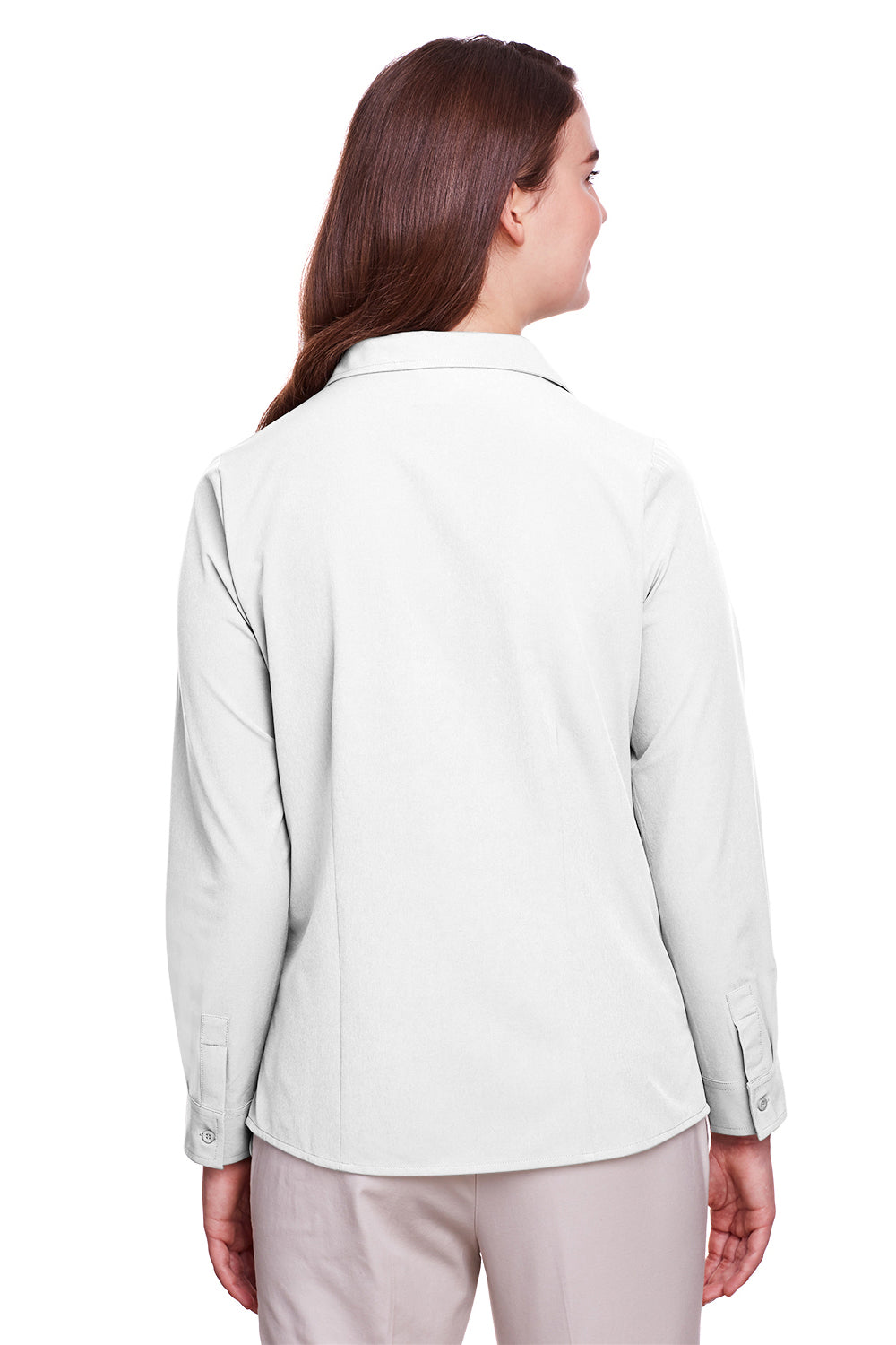 UltraClub UC500W Womens Bradley Performance Moisture Wicking Long Sleeve Button Down Shirt White Back