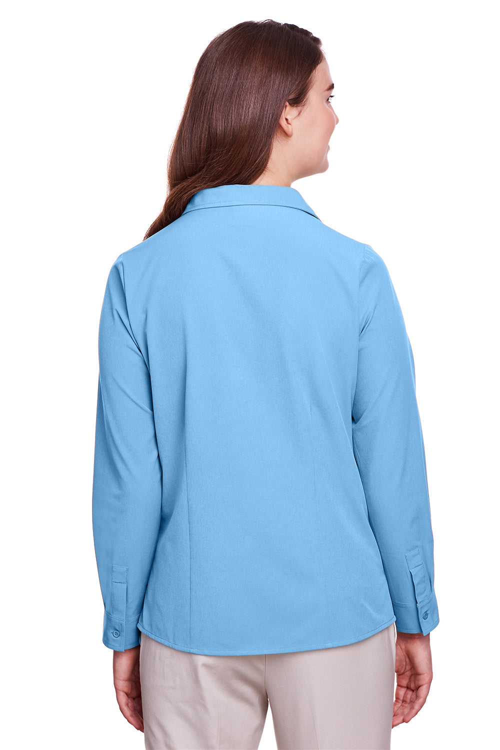 UltraClub UC500W Womens Bradley Performance Moisture Wicking Long Sleeve Button Down Shirt Columbia Blue Back