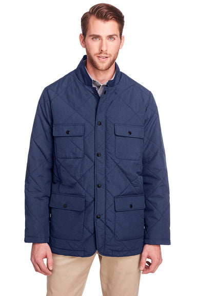 UltraClub UC708 Mens Dawson Quilted Full Zip Jacket Navy Blue Front