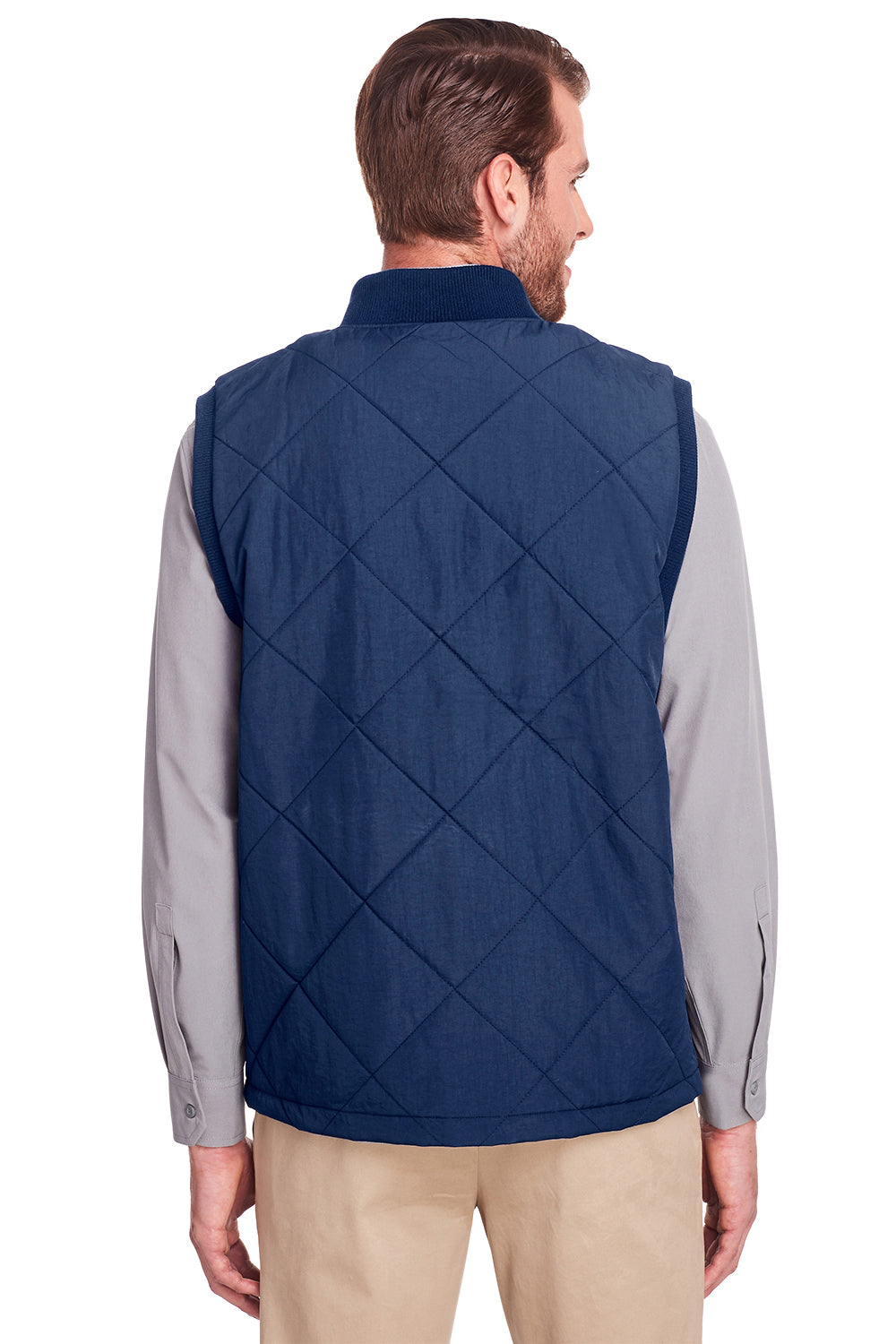 UltraClub UC709 Mens Dawson Quilted Full Zip Vest Navy Blue Back