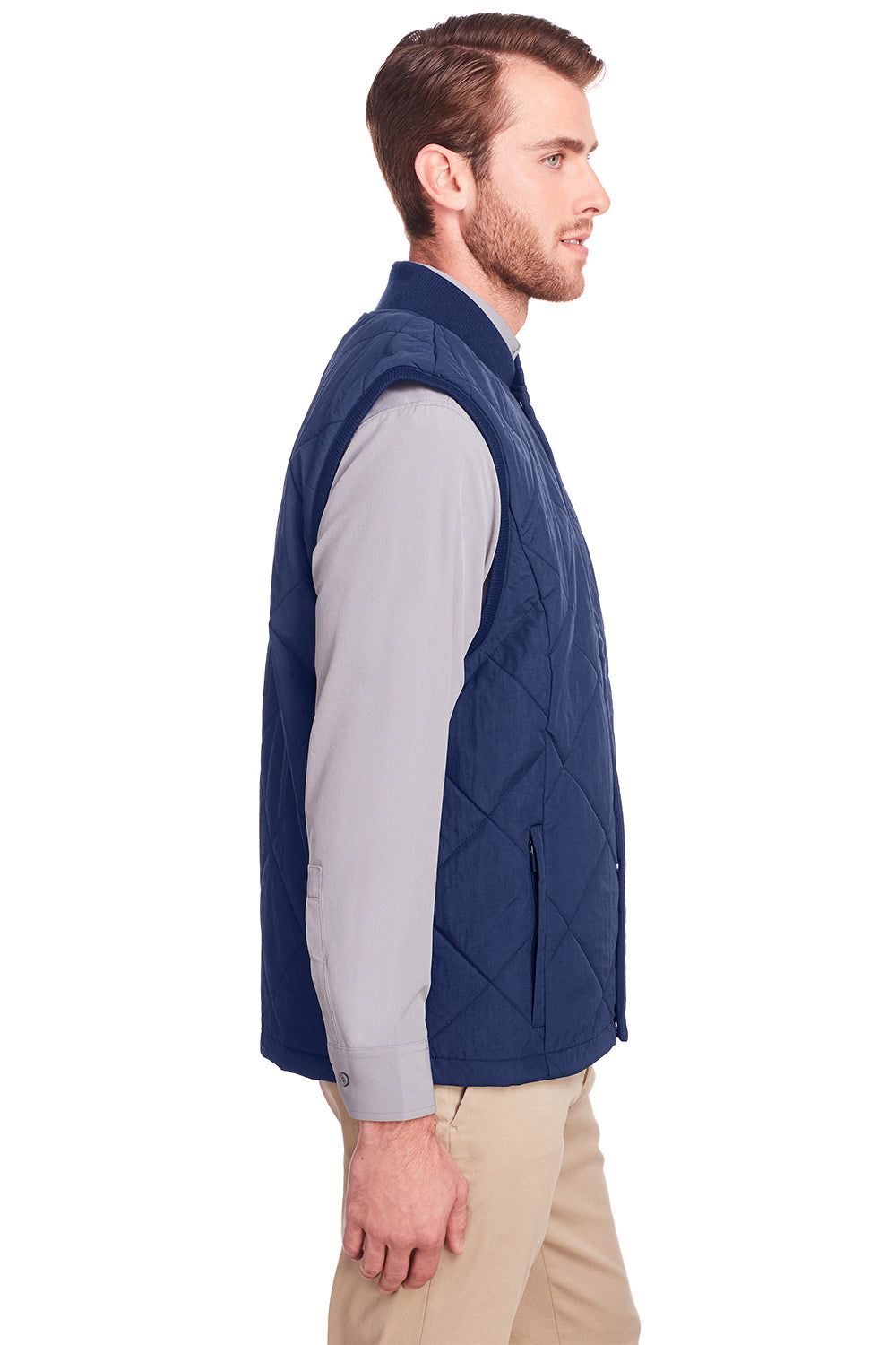 UltraClub UC709 Mens Dawson Quilted Full Zip Vest Navy Blue Side