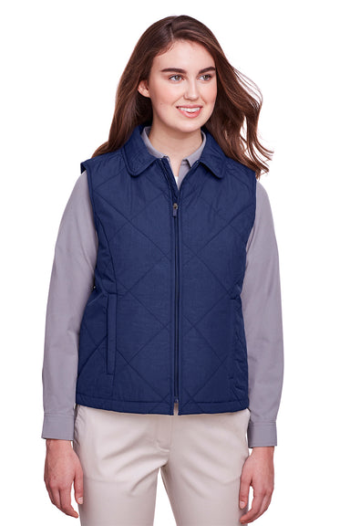UltraClub UC709W Womens Dawson Quilted Full Zip Vest Navy Blue Front