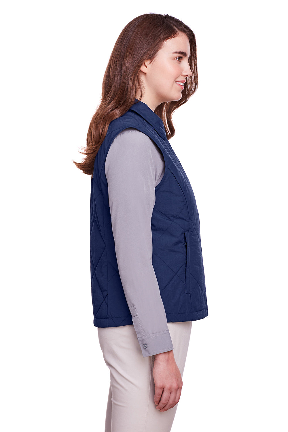 UltraClub UC709W Womens Dawson Quilted Full Zip Vest Navy Blue Side