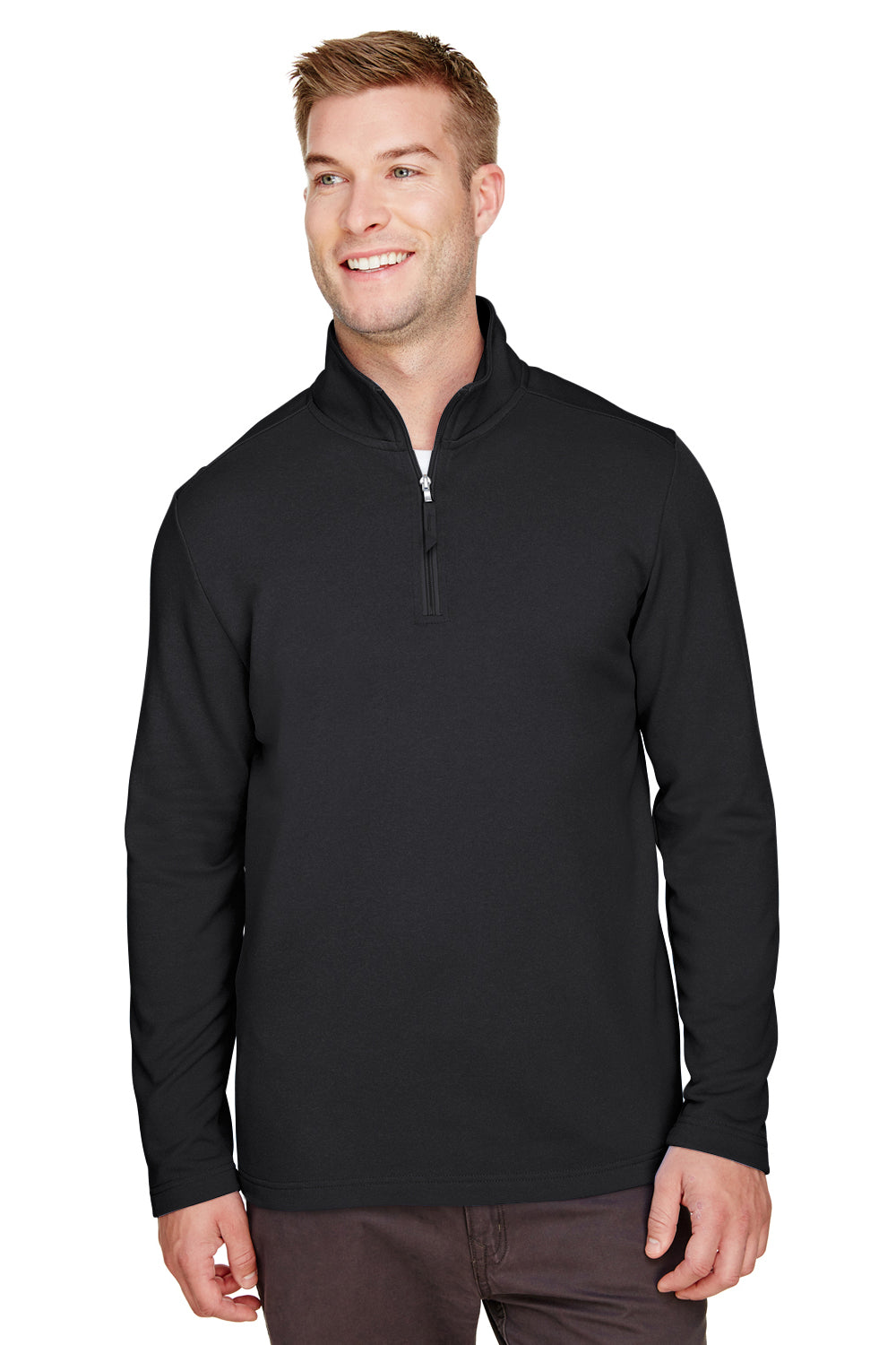 UltraClub UC792 Mens Coastal Performance Moisture Wicking Fleece 1/4 Zip Sweatshirt Black Front
