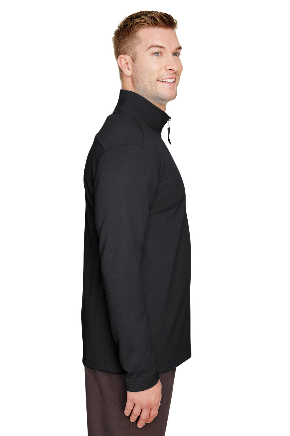 UltraClub UC792 Mens Coastal Performance Moisture Wicking Fleece 1/4 Zip Sweatshirt Black Side