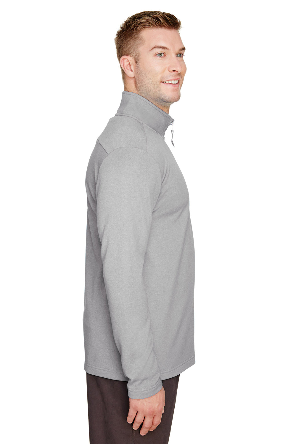 UltraClub UC792 Mens Coastal Performance Moisture Wicking Fleece 1/4 Zip Sweatshirt Silver Grey Side