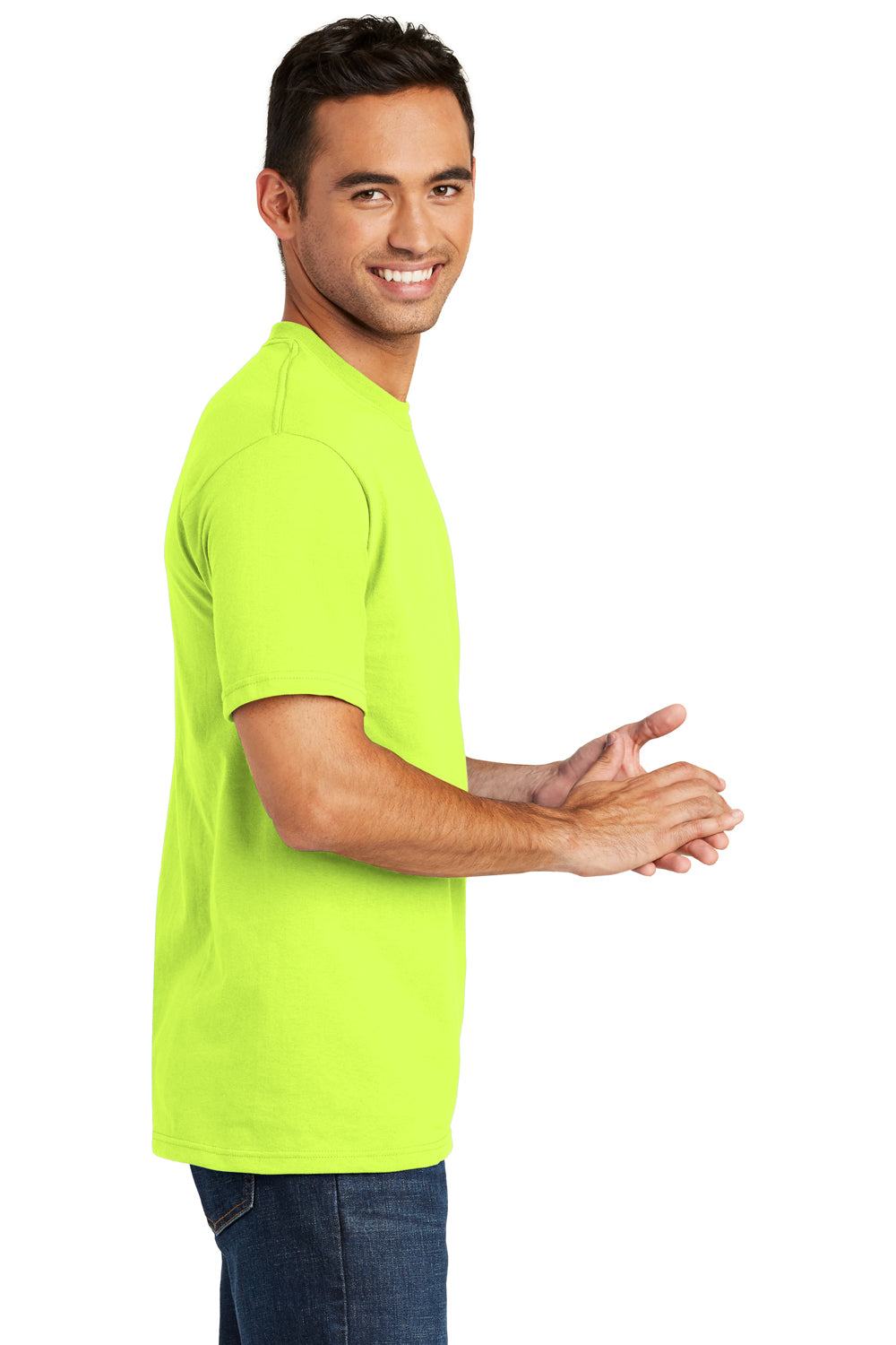 Port & Company USA100 Mens USA Made Short Sleeve Crewneck T-Shirt Safety Green Side