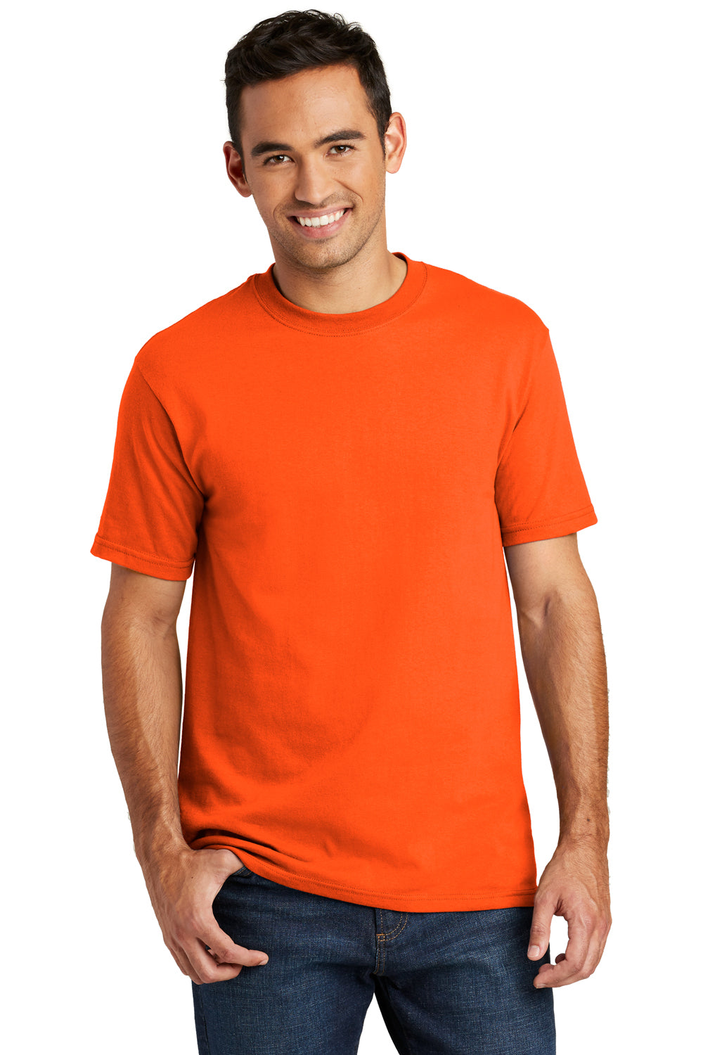 Port & Company USA100 Mens USA Made Short Sleeve Crewneck T-Shirt Safety Orange Front