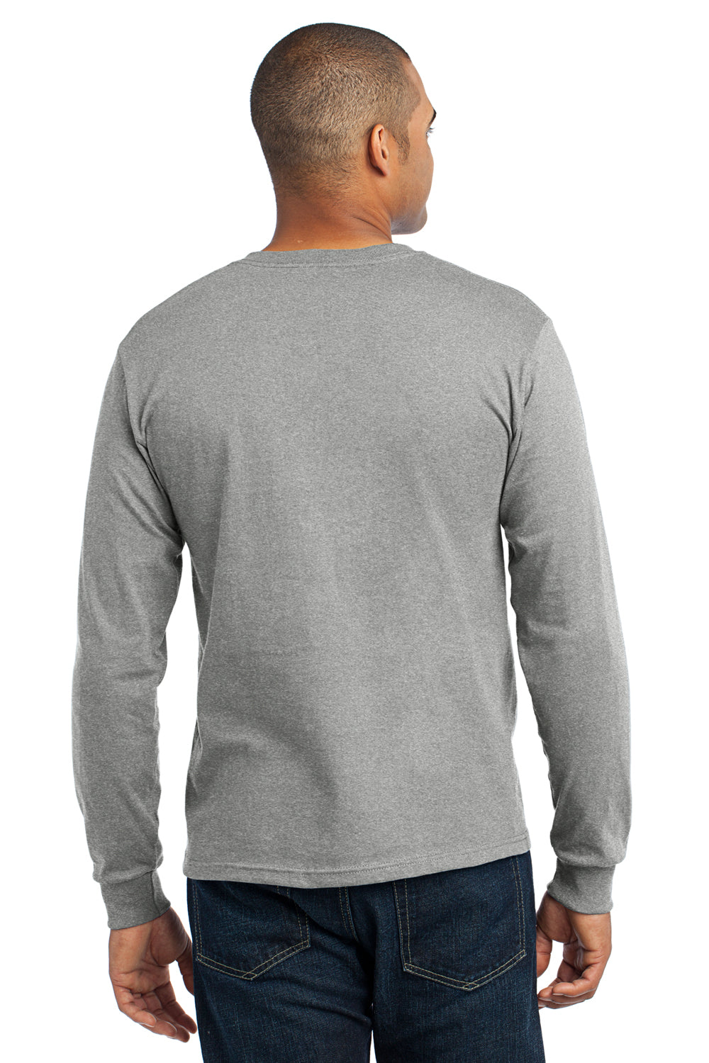 Port & Company USA100LS Mens USA Made Long Sleeve Crewneck T-Shirt Heather Grey Back