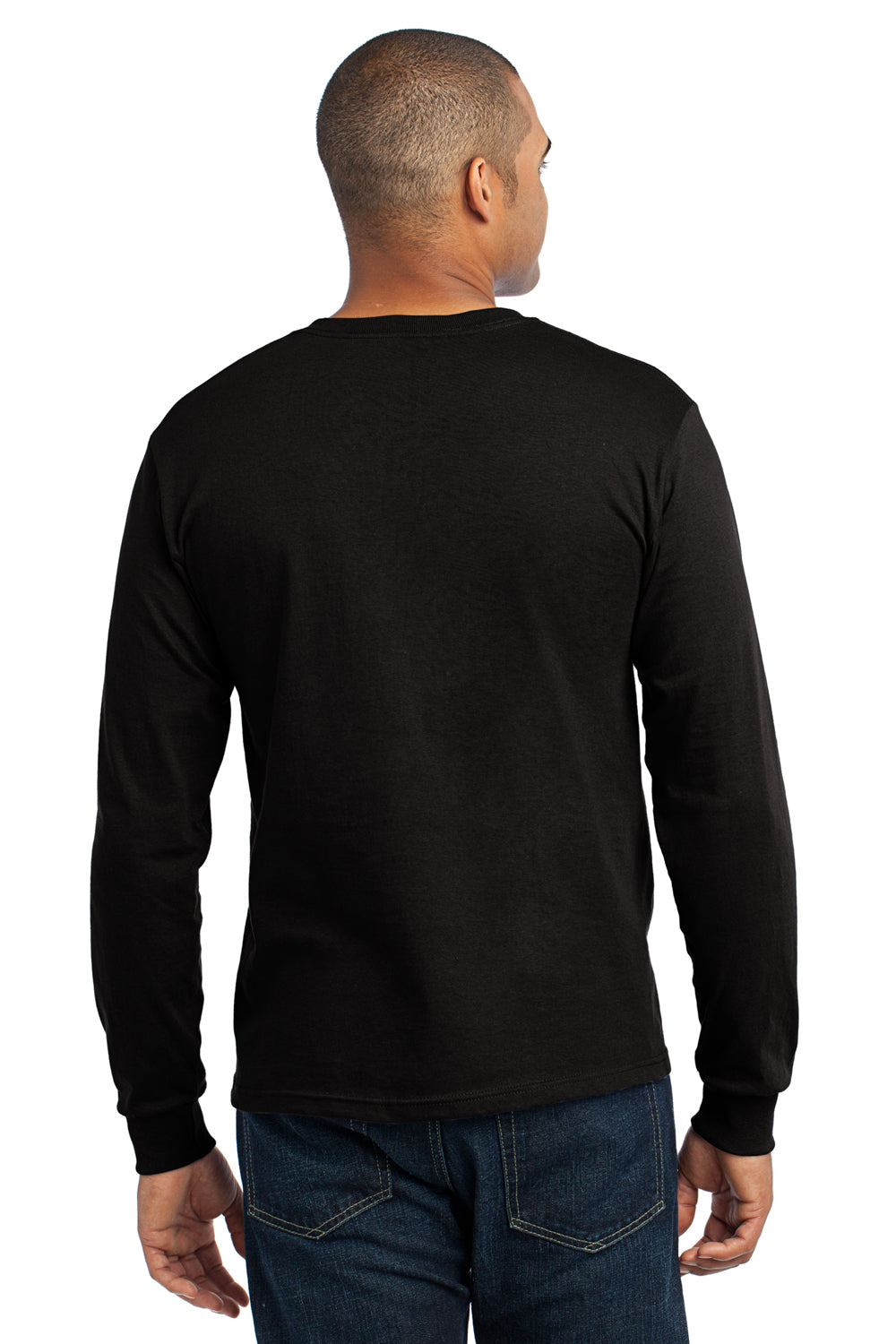 Port & Company USA100LS Mens USA Made Long Sleeve Crewneck T-Shirt Black Back