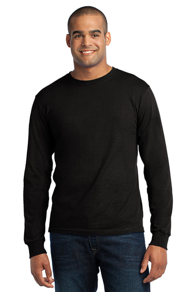 Port & Company USA100LS Mens USA Made Long Sleeve Crewneck T-Shirt Black Front