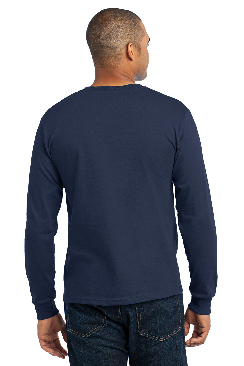 Port & Company USA100LS Mens USA Made Long Sleeve Crewneck T-Shirt Navy Blue Back