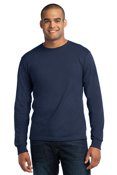 Port & Company USA100LS Mens USA Made Long Sleeve Crewneck T-Shirt Navy Blue Front