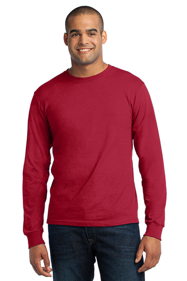 Port & Company USA100LS Mens USA Made Long Sleeve Crewneck T-Shirt Red Front