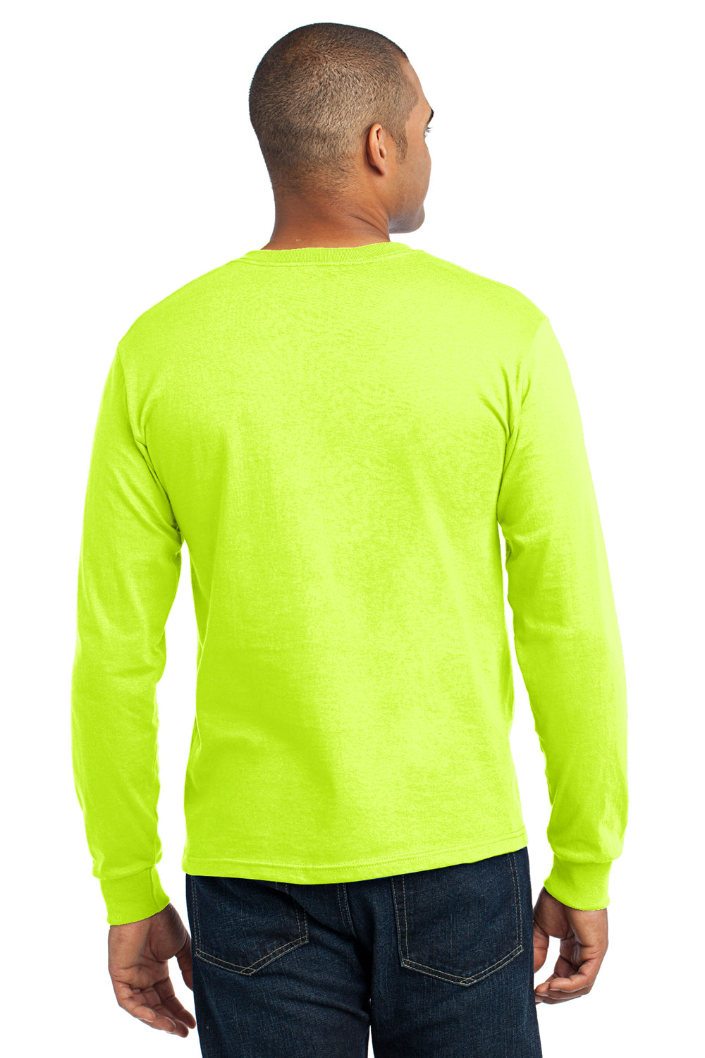 Port & Company USA100LS Mens USA Made Long Sleeve Crewneck T-Shirt Safety Green Back