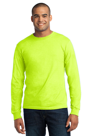 Port & Company USA100LS Mens USA Made Long Sleeve Crewneck T-Shirt Safety Green Front