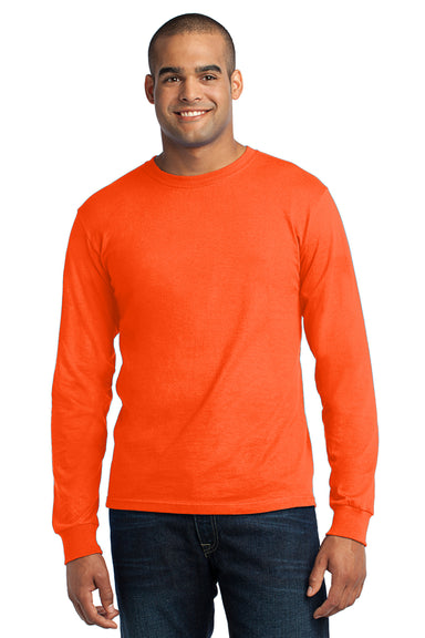 Port & Company USA100LS Mens USA Made Long Sleeve Crewneck T-Shirt Safety Orange Front