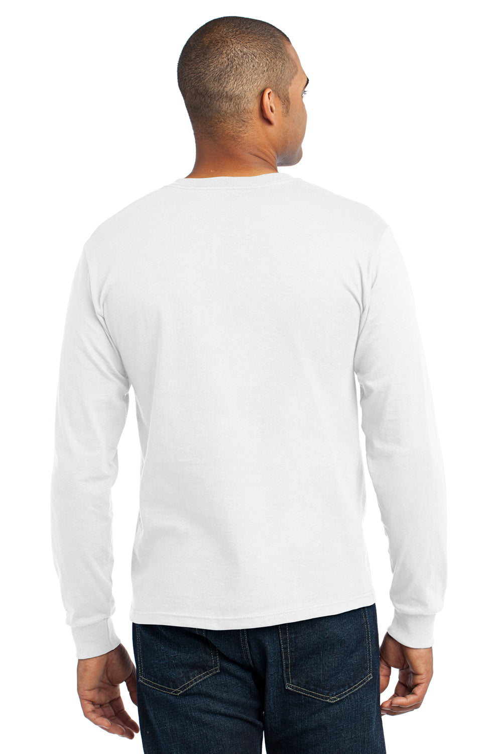 Port & Company USA100LS Mens USA Made Long Sleeve Crewneck T-Shirt White Back