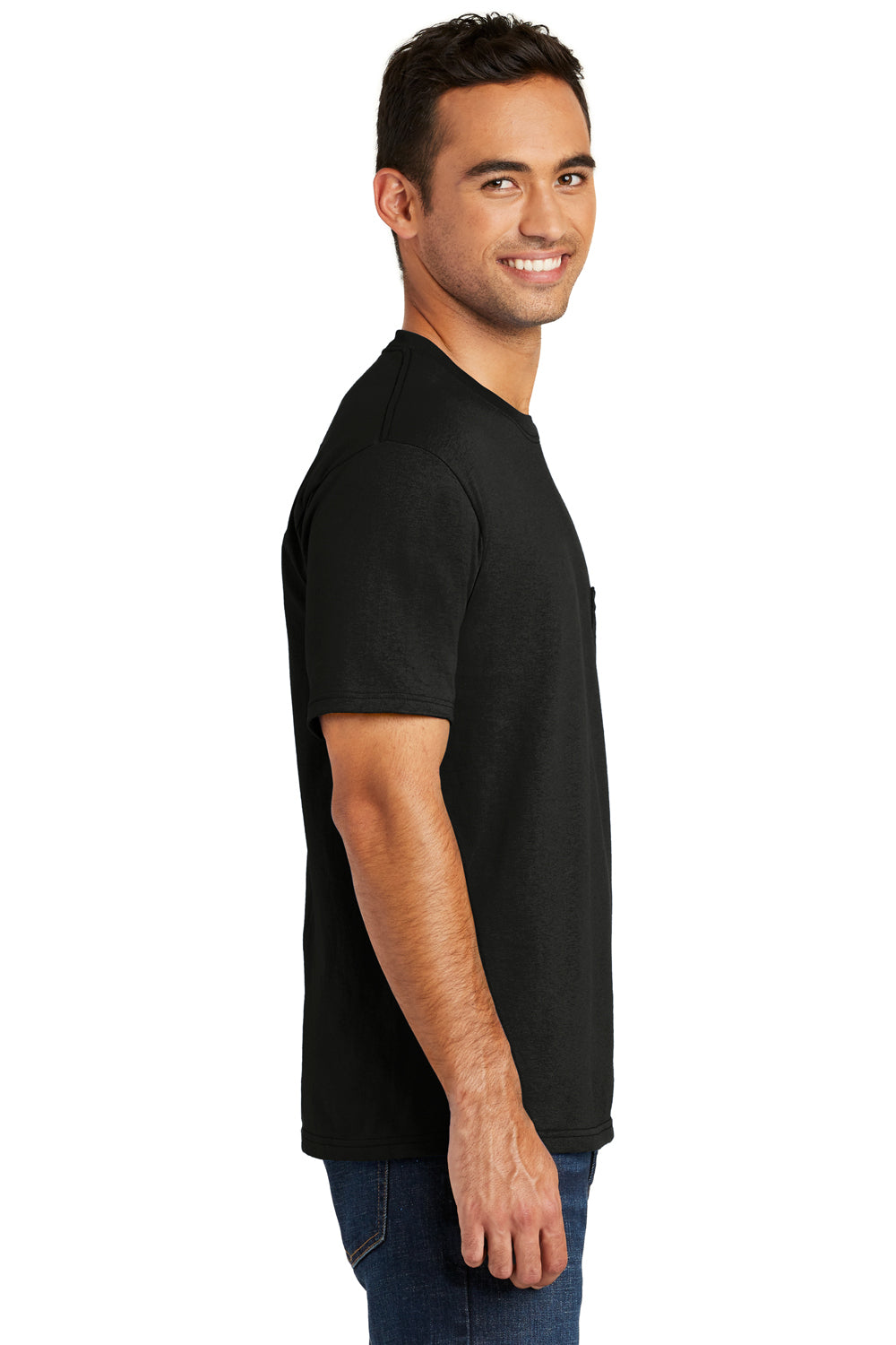 Port & Company USA100P Mens USA Made Short Sleeve Crewneck T-Shirt w/ Pocket Black Side
